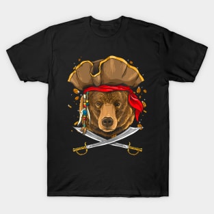 Pirate Grizzly Bear Jolly Roger Flag Nautical Bear Lover T-Shirt